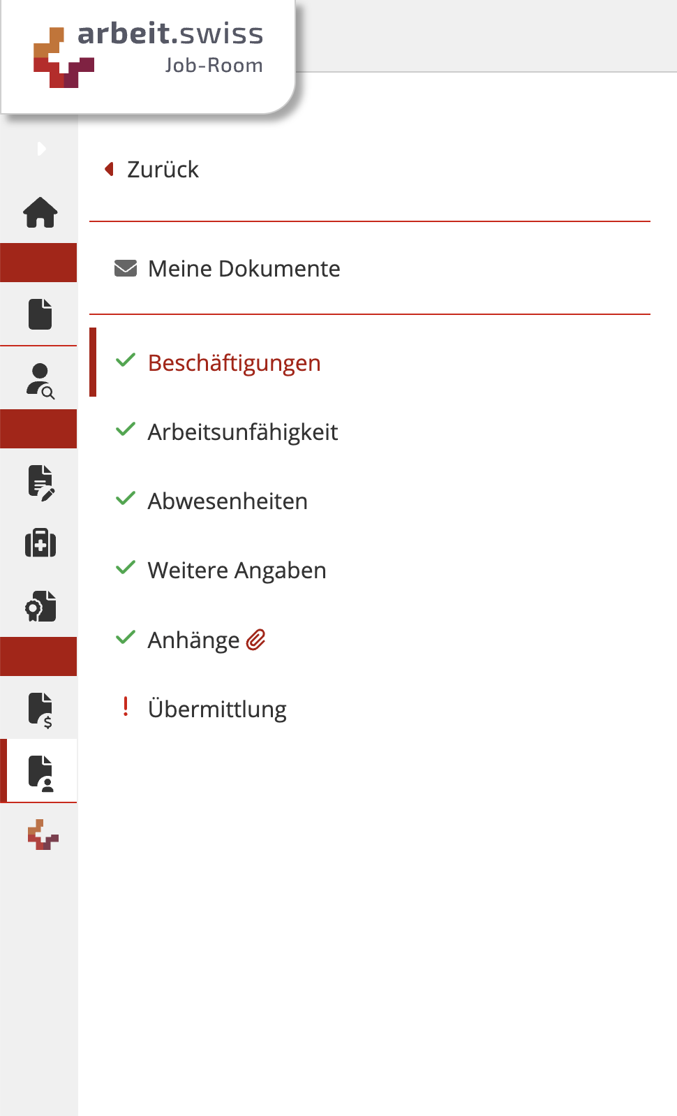 Job-Room: Angaben der versicherten Person navigation